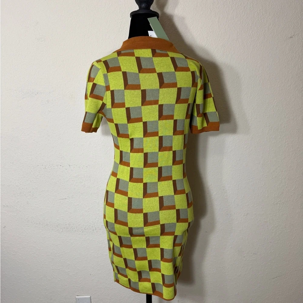 Another Girl Women's Retro Artsy Vintage Check Knit Mod Polo Dress size S - Picture 4 of 9
